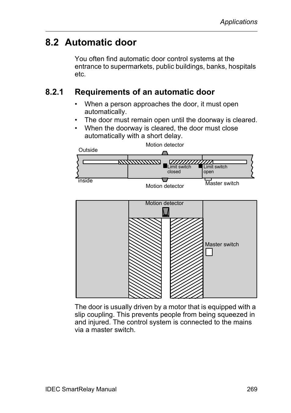2 automatic door, 1 requirements of an automatic door, Automatic door | Requirements of an automatic door | IDEC FL1E SmartRelay User Manual | Page 283 / 356