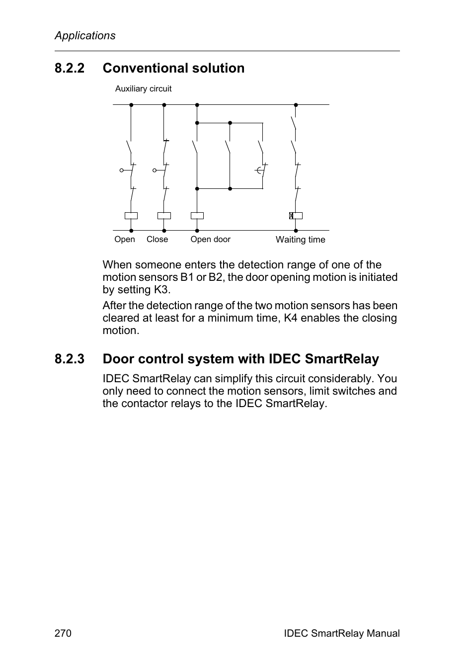 2 conventional solution, 3 door control system with idec smartrelay, Conventional solution | Door control system with idec smartrelay, Applications | IDEC FL1E SmartRelay User Manual | Page 284 / 356