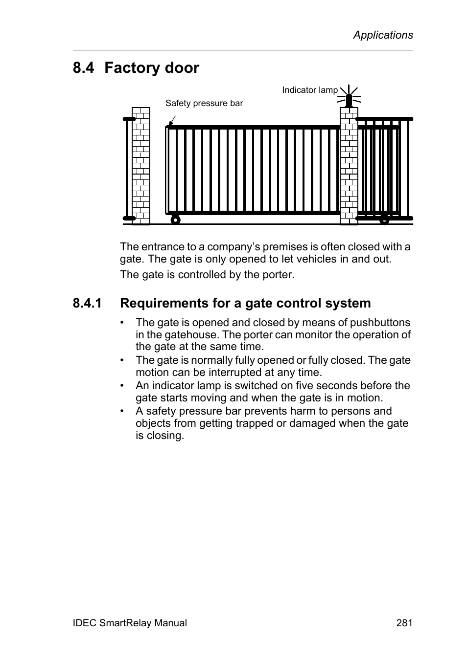 4 factory door, 1 requirements for a gate control system, Factory door | Requirements for a gate control system | IDEC FL1E SmartRelay User Manual | Page 295 / 356