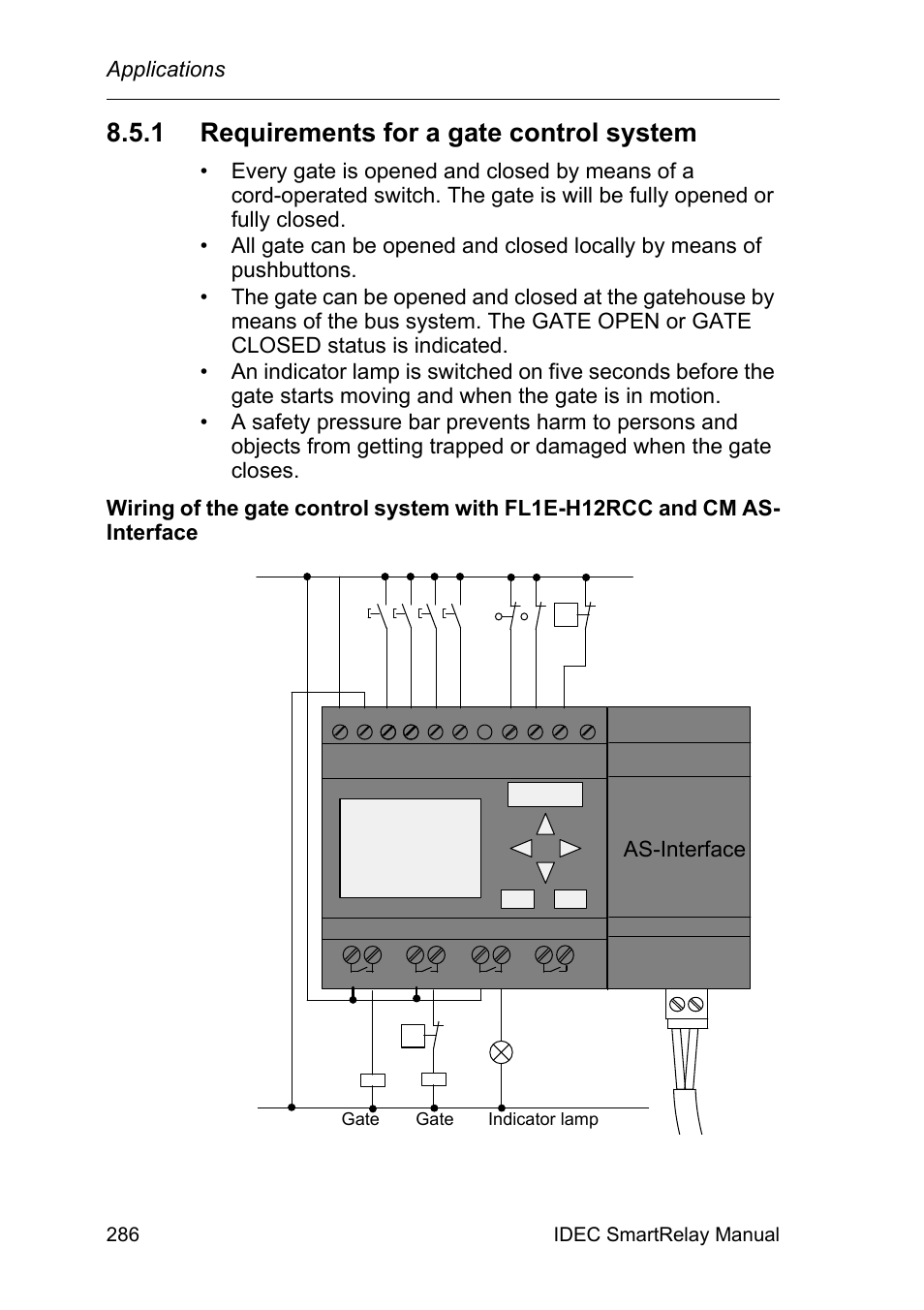 1 requirements for a gate control system, Requirements for a gate control system, Applications | As-interface, 286 idec smartrelay manual | IDEC FL1E SmartRelay User Manual | Page 300 / 356