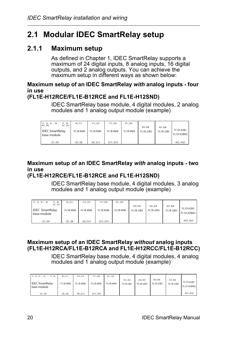 1 modular idec smartrelay setup, 1 maximum setup, Modular idec smartrelay setup | Maximum setup, Idec smartrelay installation and wiring, 20 idec smartrelay manual | IDEC FL1E SmartRelay User Manual | Page 34 / 356