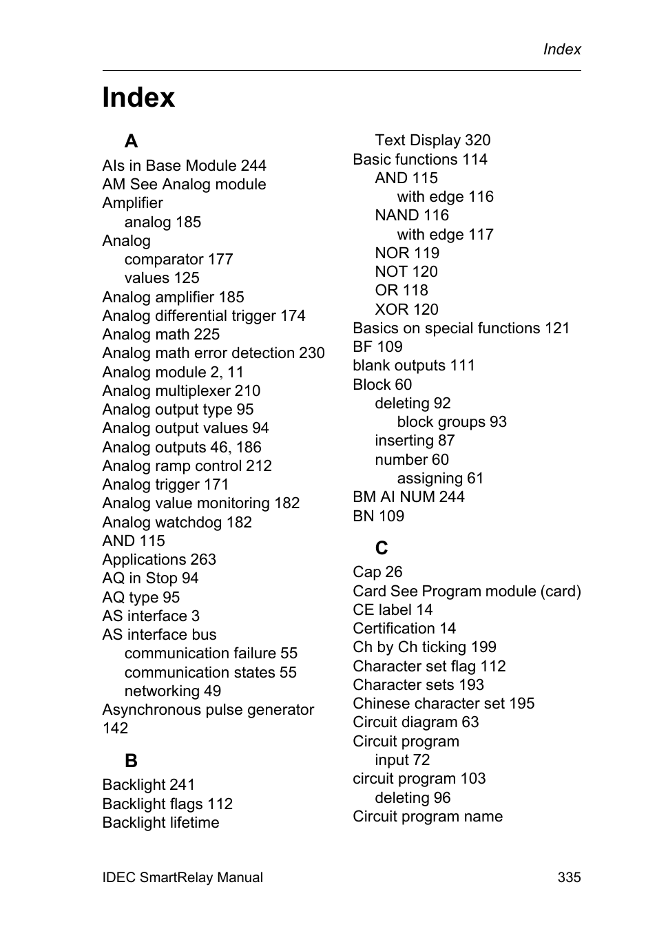 Index | IDEC FL1E SmartRelay User Manual | Page 349 / 356