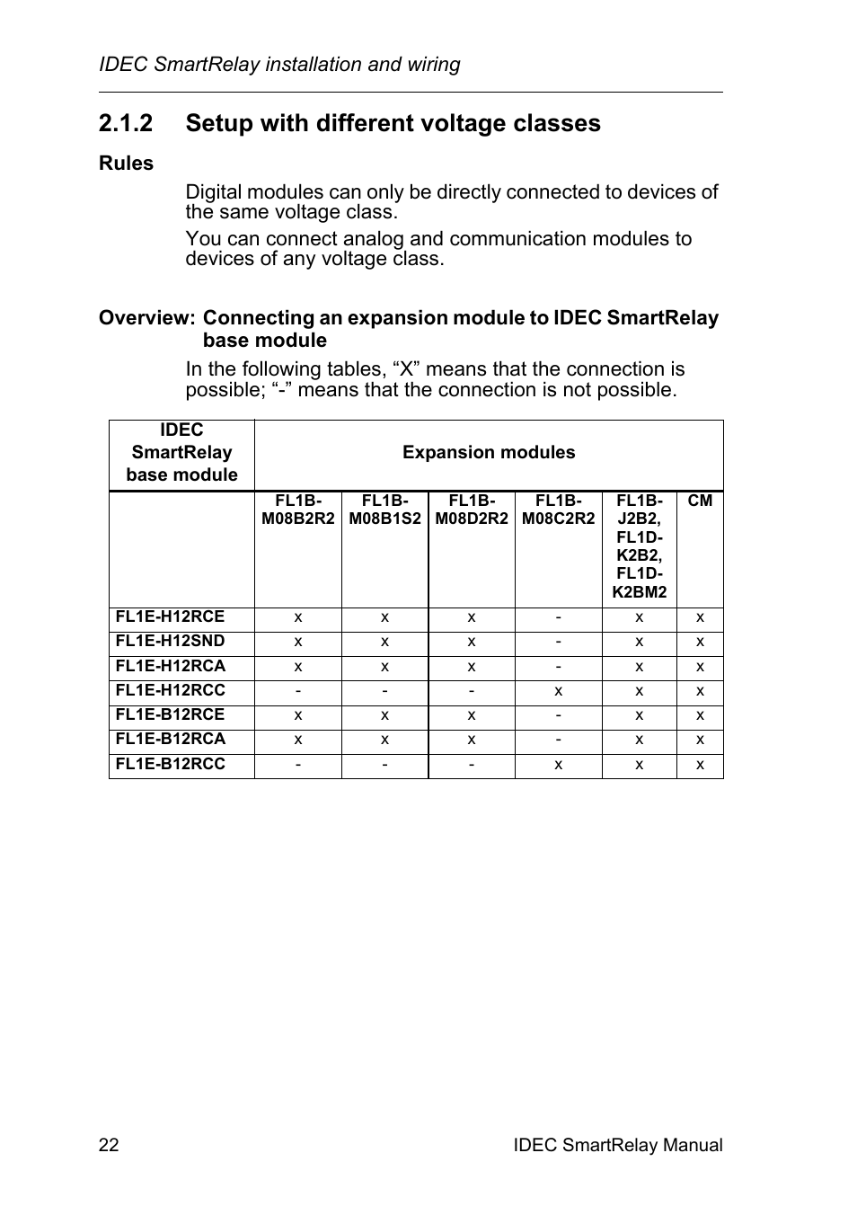 2 setup with different voltage classes, Setup with different voltage classes | IDEC FL1E SmartRelay User Manual | Page 36 / 356