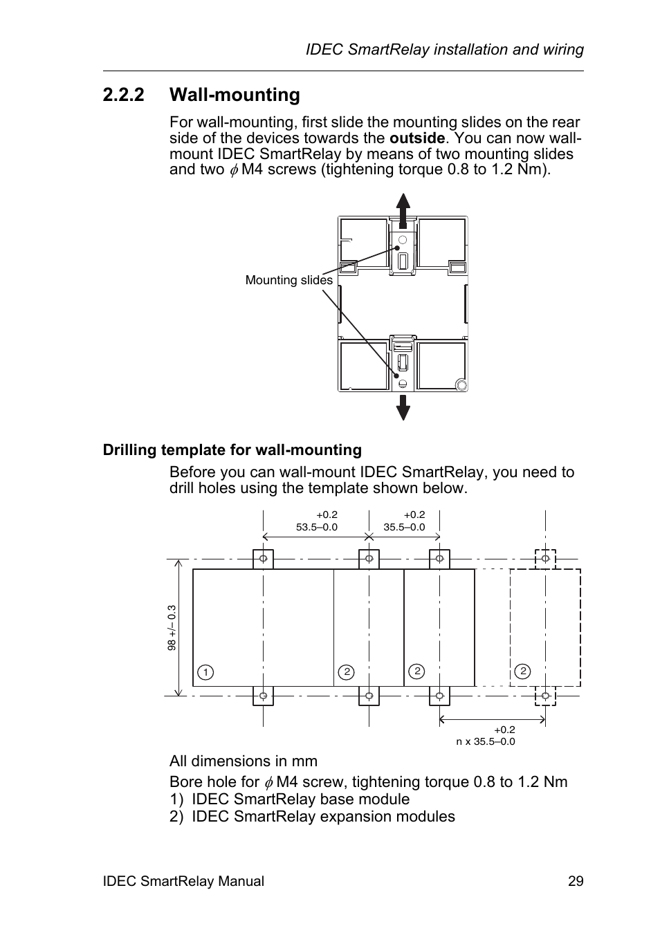 2 wall-mounting, Wall-mounting | IDEC FL1E SmartRelay User Manual | Page 43 / 356