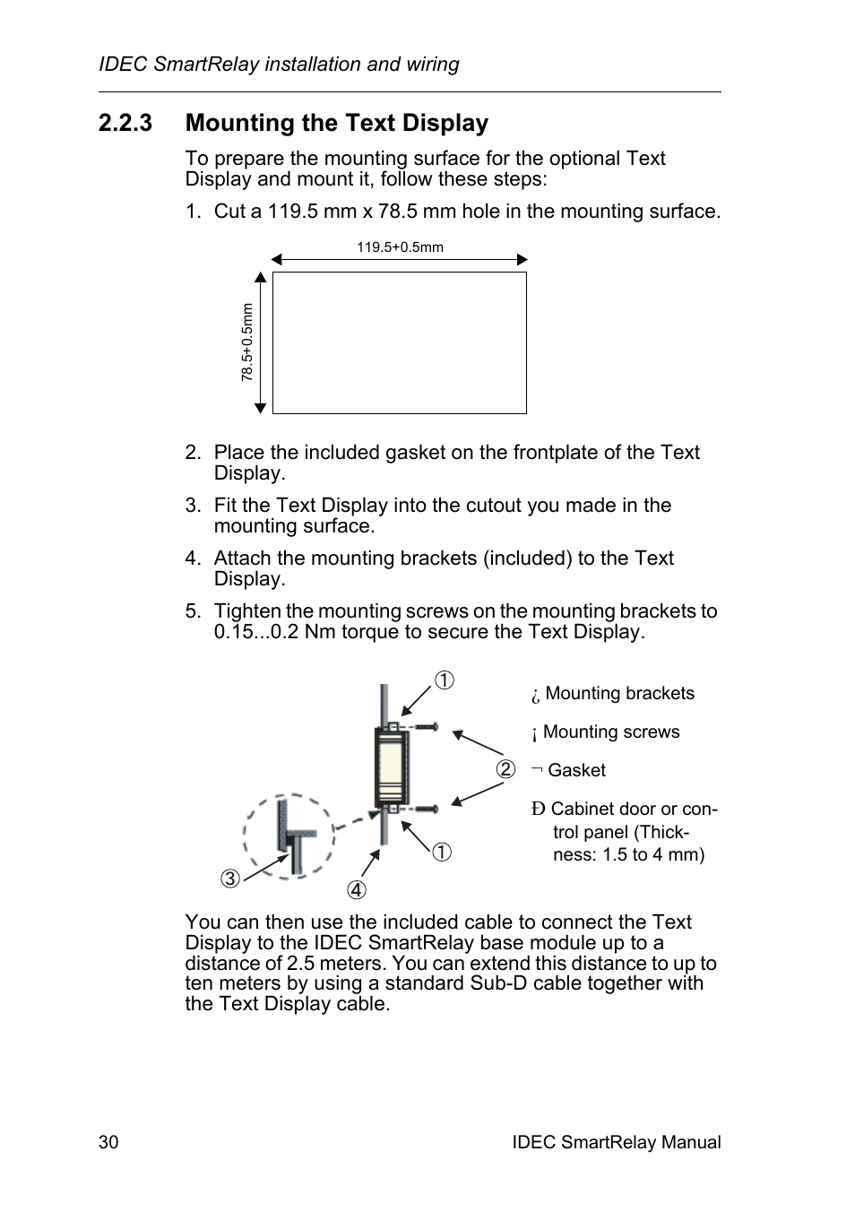 3 mounting the text display, Mounting the text display | IDEC FL1E SmartRelay User Manual | Page 44 / 356