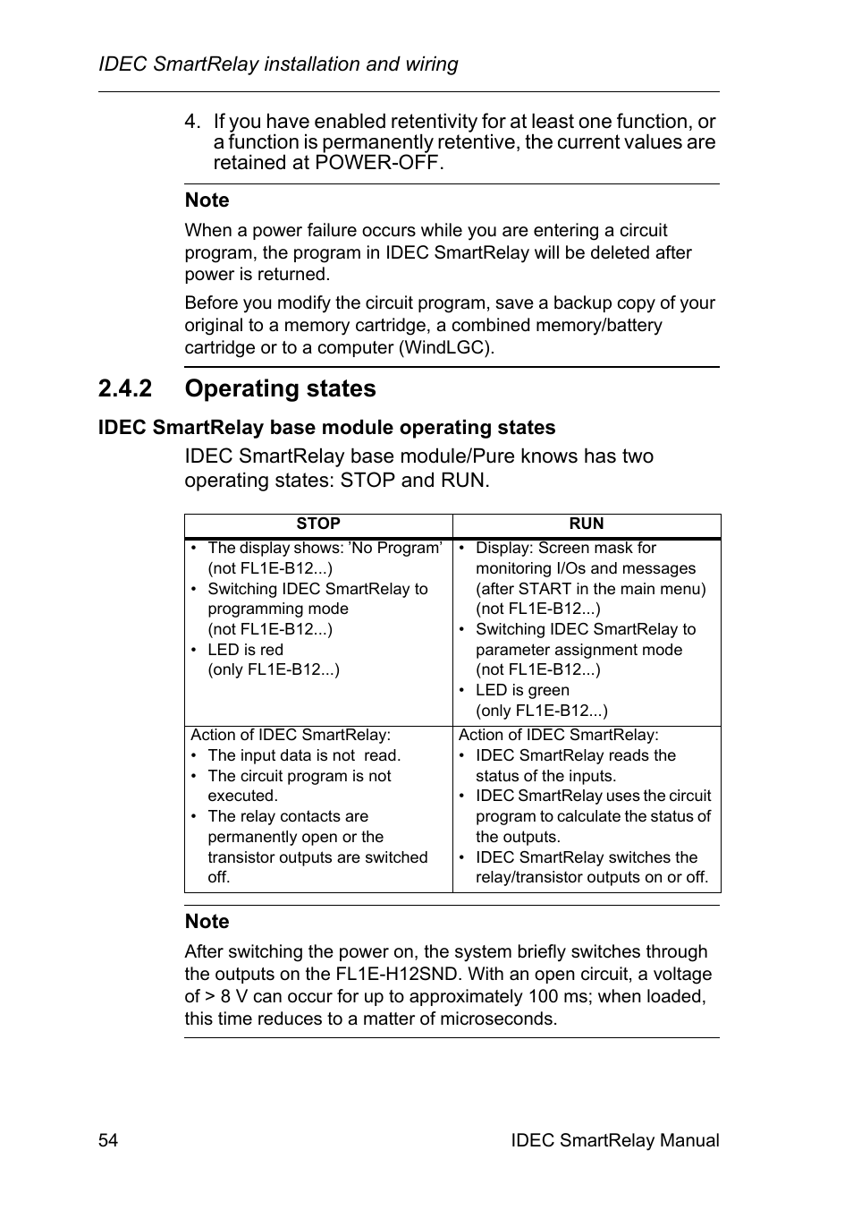 2 operating states, Operating states | IDEC FL1E SmartRelay User Manual | Page 68 / 356