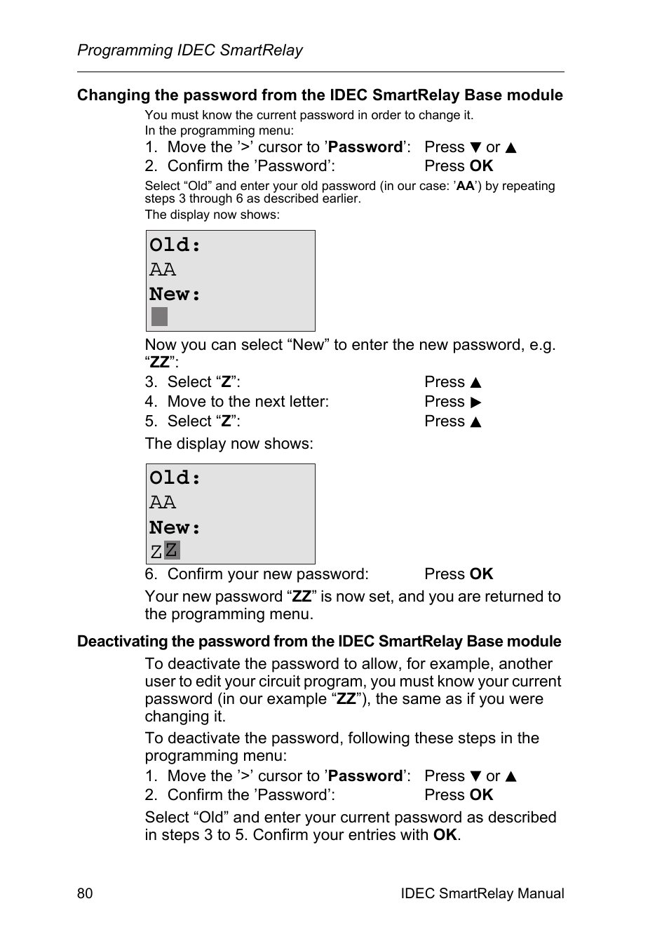 Old: aa new, Old: aa new: zz | IDEC FL1E SmartRelay User Manual | Page 94 / 356