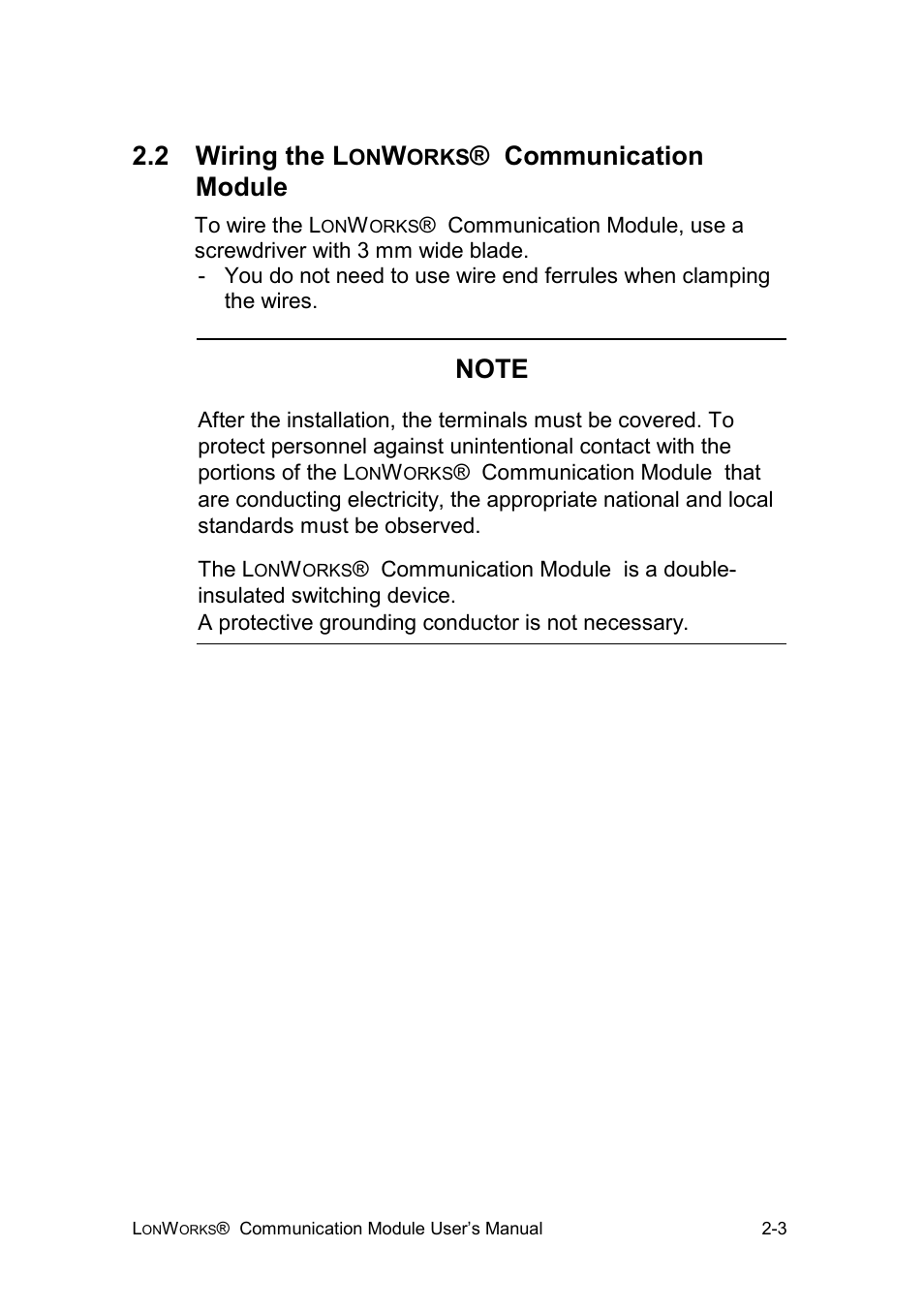 2 wiring the lonworks communication module, 2 wiring the l, Communication module | IDEC FL1E SmartRelay User Manual | Page 10 / 24