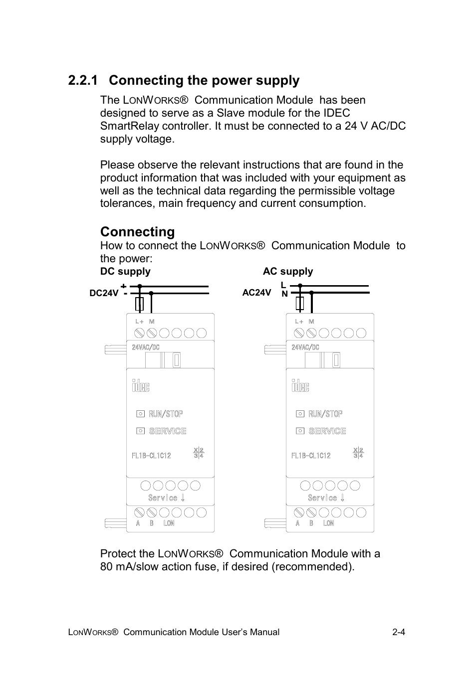 1 connecting the power supply, Connecting | IDEC FL1E SmartRelay User Manual | Page 11 / 24