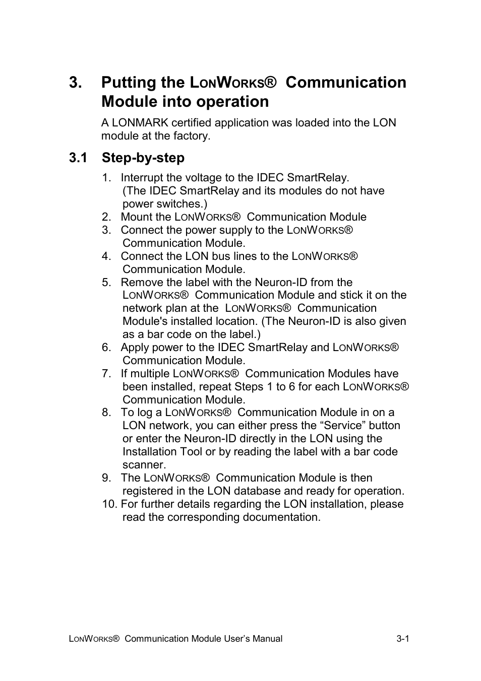 1 step-by-step, Putting the l, Communication module into operation | IDEC FL1E SmartRelay User Manual | Page 13 / 24
