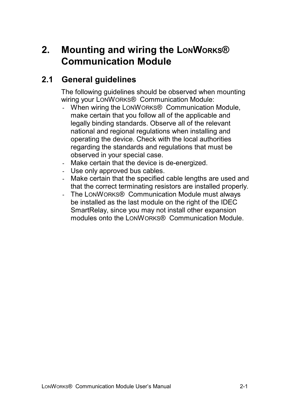 1 general guidelines, Mounting and wiring the l, Communication module | IDEC FL1E SmartRelay User Manual | Page 8 / 24