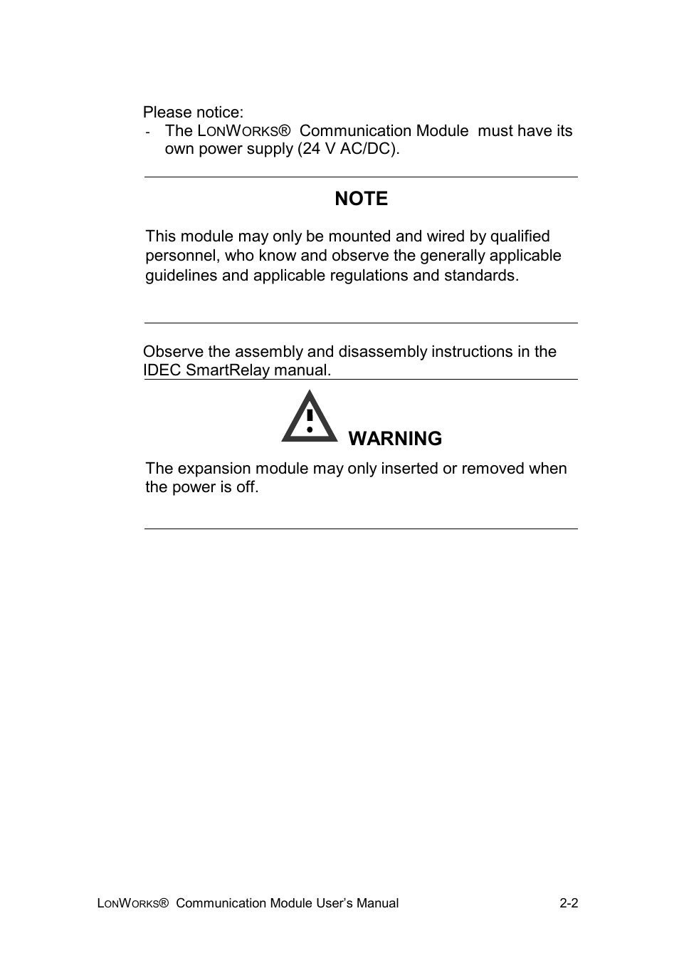 Warning | IDEC FL1E SmartRelay User Manual | Page 9 / 24