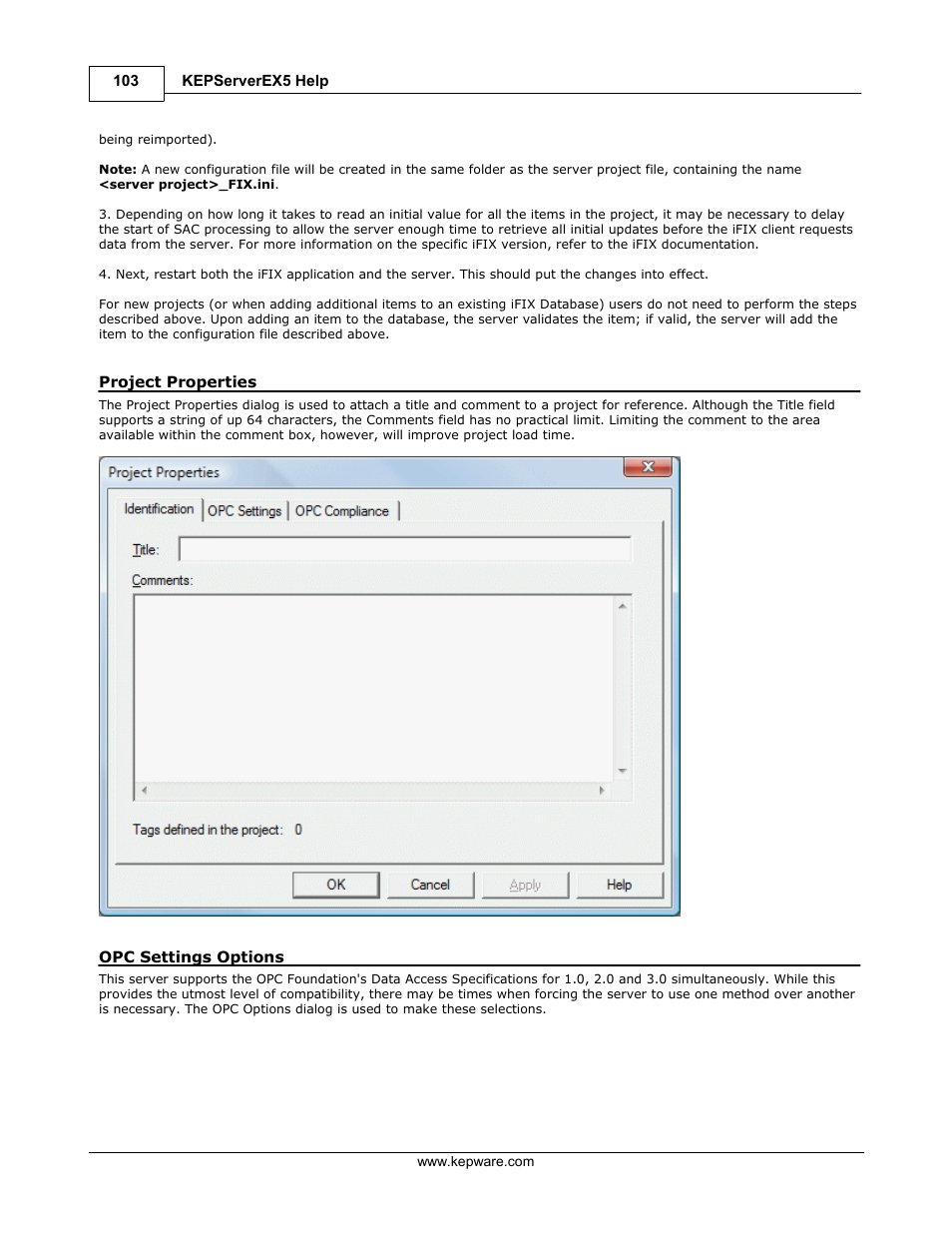 Project preferences, Project properties, Opc settings options | IDEC WindSRV User Manual | Page 104 / 165