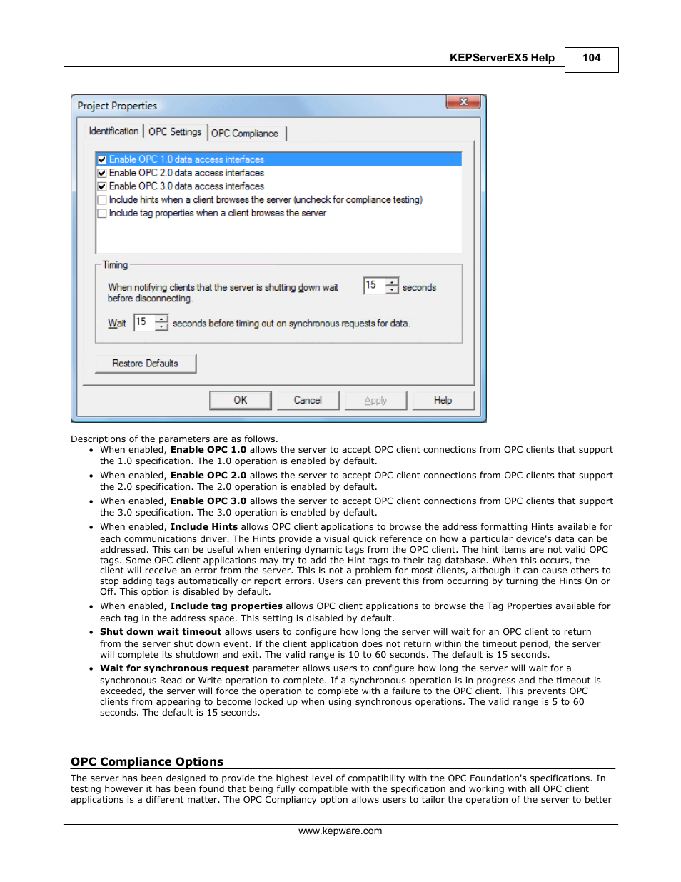 Opc compliance options | IDEC WindSRV User Manual | Page 105 / 165