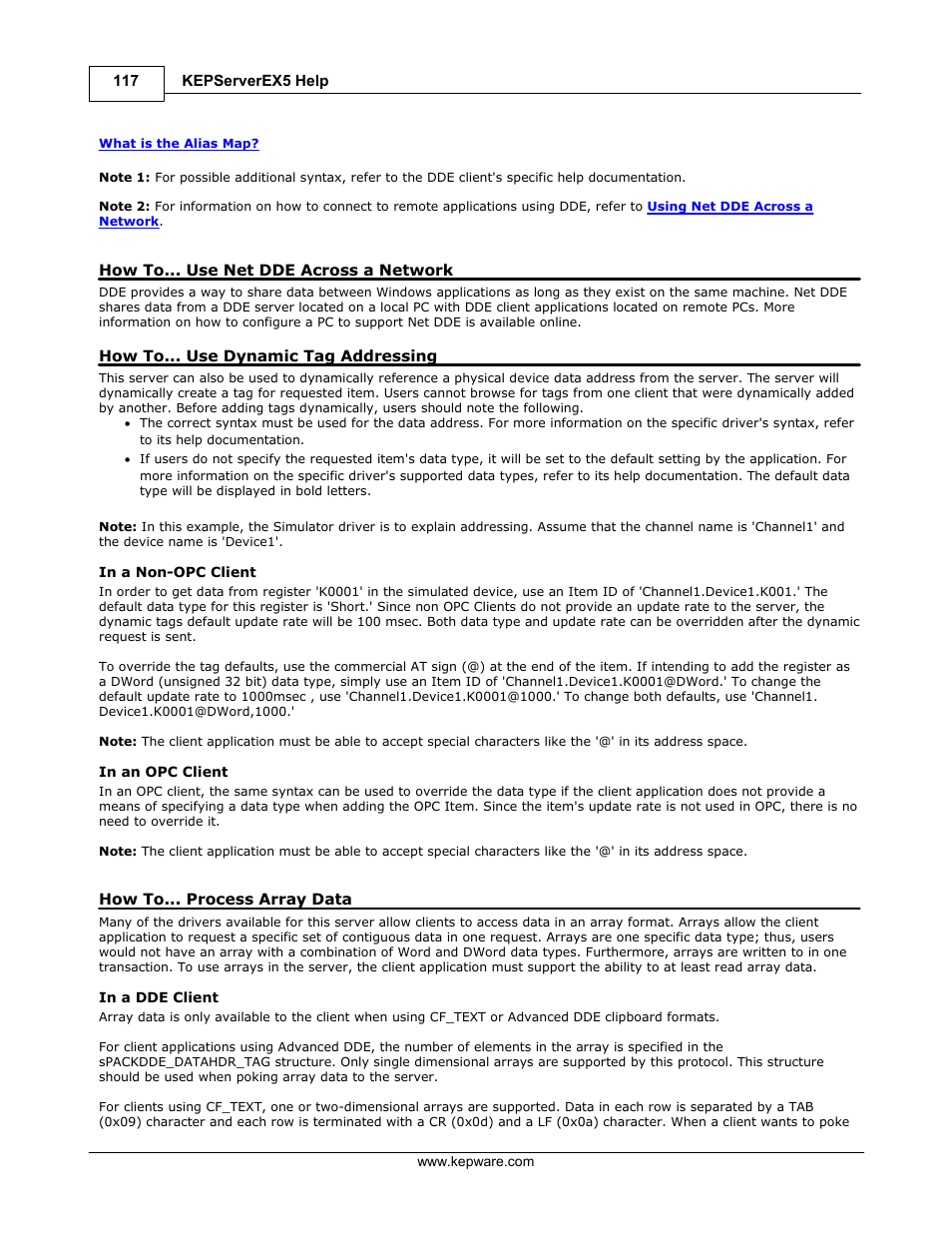 Use netdde across a network, Use dynamic tag addressing, Process array data | How to use net dde across a network, Use net dde across a network | IDEC WindSRV User Manual | Page 118 / 165