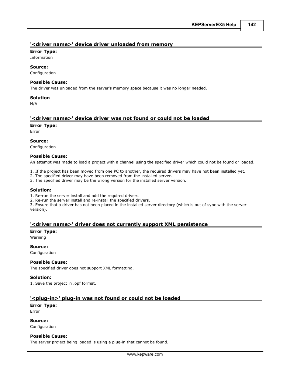 Driver name>' device driver unloaded from memory | IDEC WindSRV User Manual | Page 143 / 165