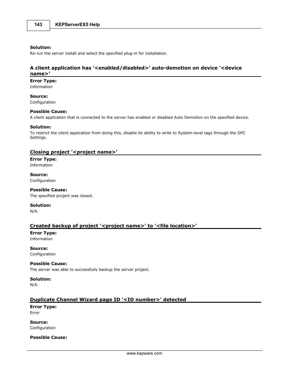 Closing project '<project name, Invalid xml document '<xml name | IDEC WindSRV User Manual | Page 144 / 165