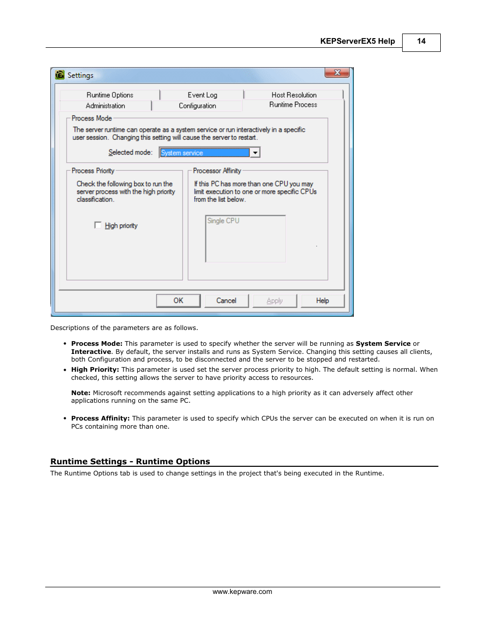 Runtime settings - runtime options | IDEC WindSRV User Manual | Page 15 / 165