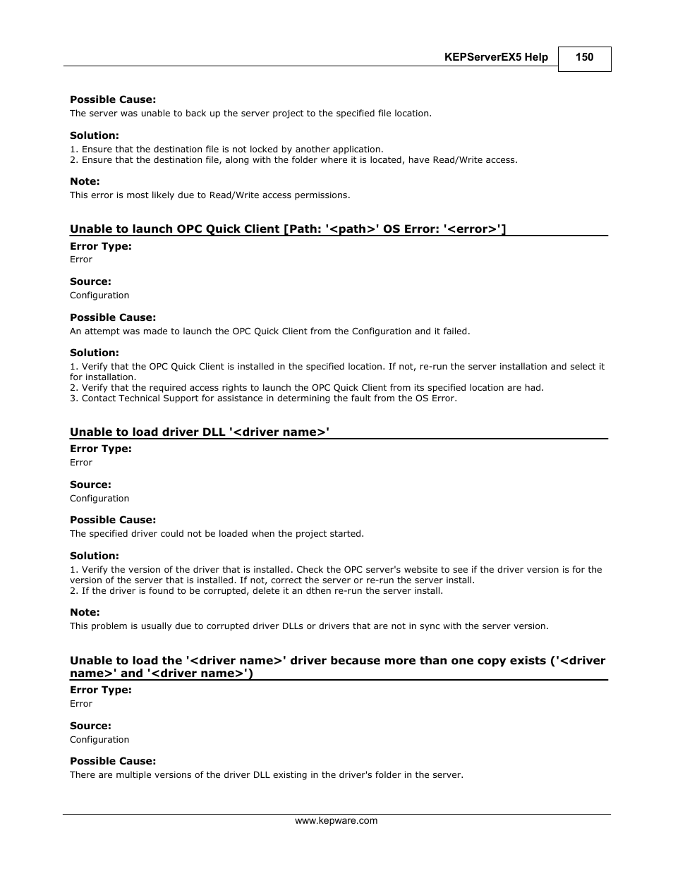 Unable to load driver dll '<driver name | IDEC WindSRV User Manual | Page 151 / 165