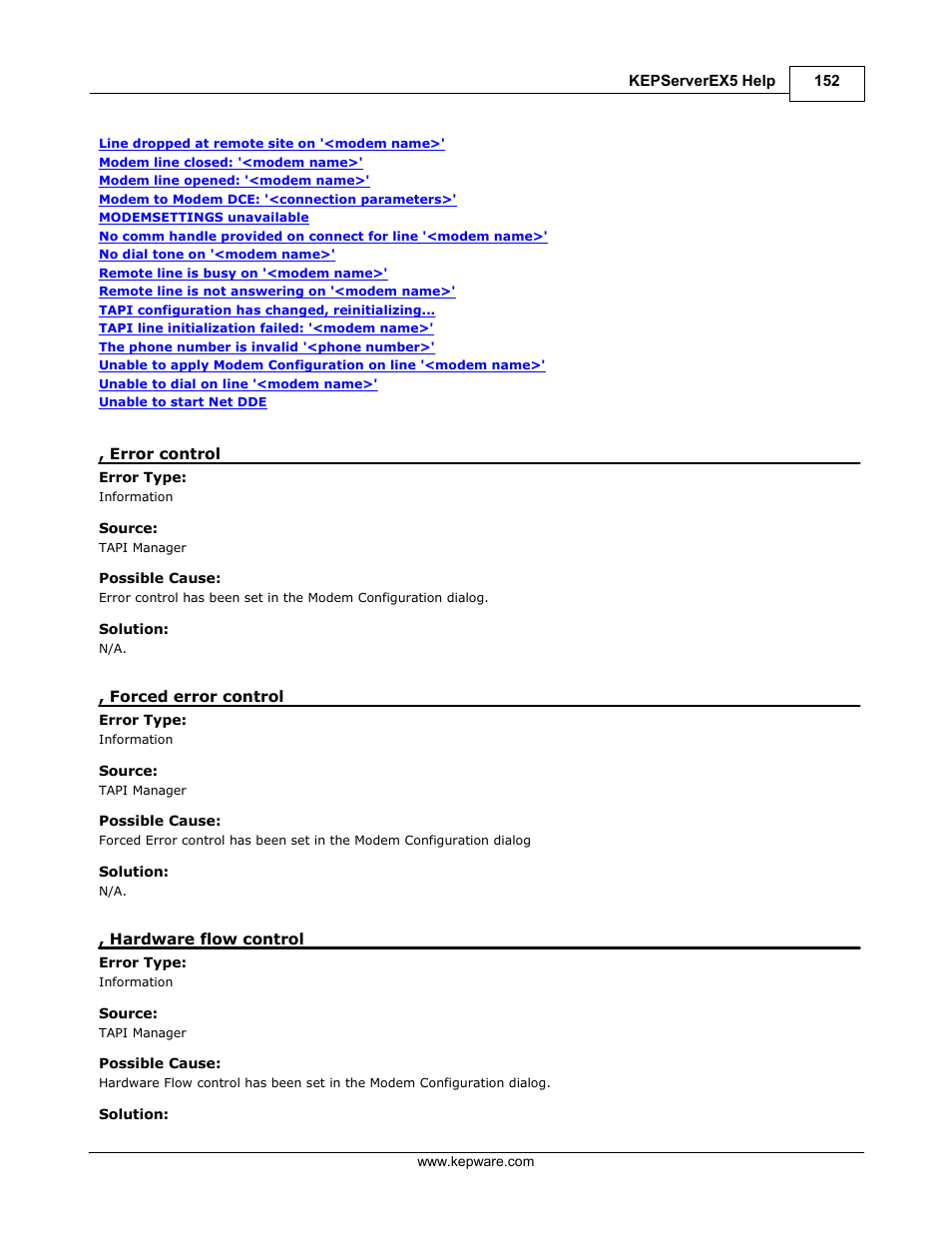 Error control, Forced error control, Hardware flow control | IDEC WindSRV User Manual | Page 153 / 165
