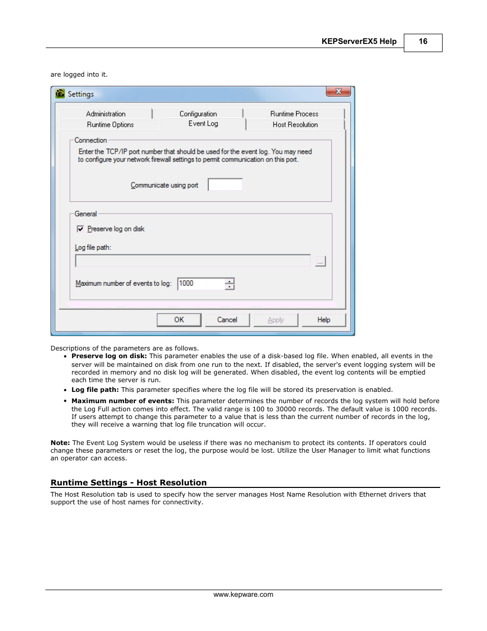 Runtime settings - host resolution | IDEC WindSRV User Manual | Page 17 / 165