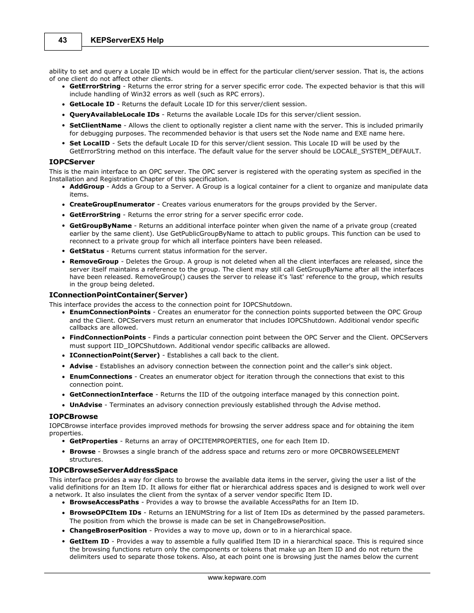 Iopcserver, Iconnectionpointcontainer(server), Iopcbrowse | Iopcbrowseserveraddressspace | IDEC WindSRV User Manual | Page 44 / 165