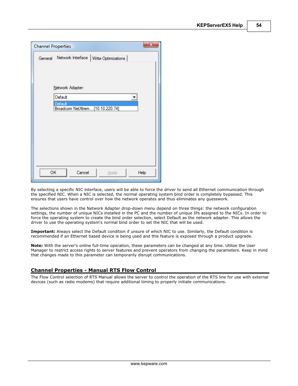 Channel properties - manual rts flow control | IDEC WindSRV User Manual | Page 55 / 165