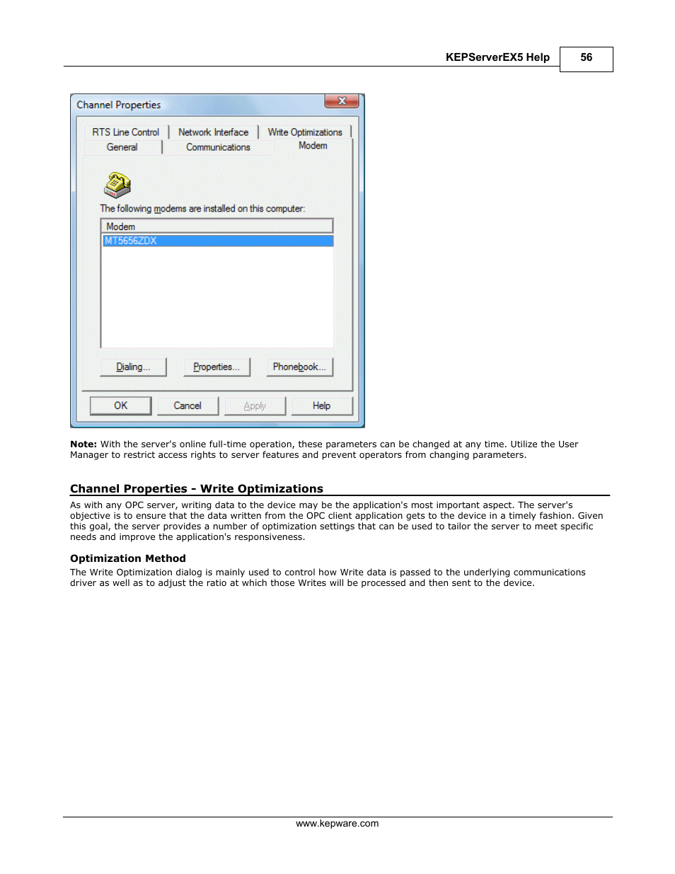 Channel properties - write optimizations, Channel properties: write optimizations | IDEC WindSRV User Manual | Page 57 / 165