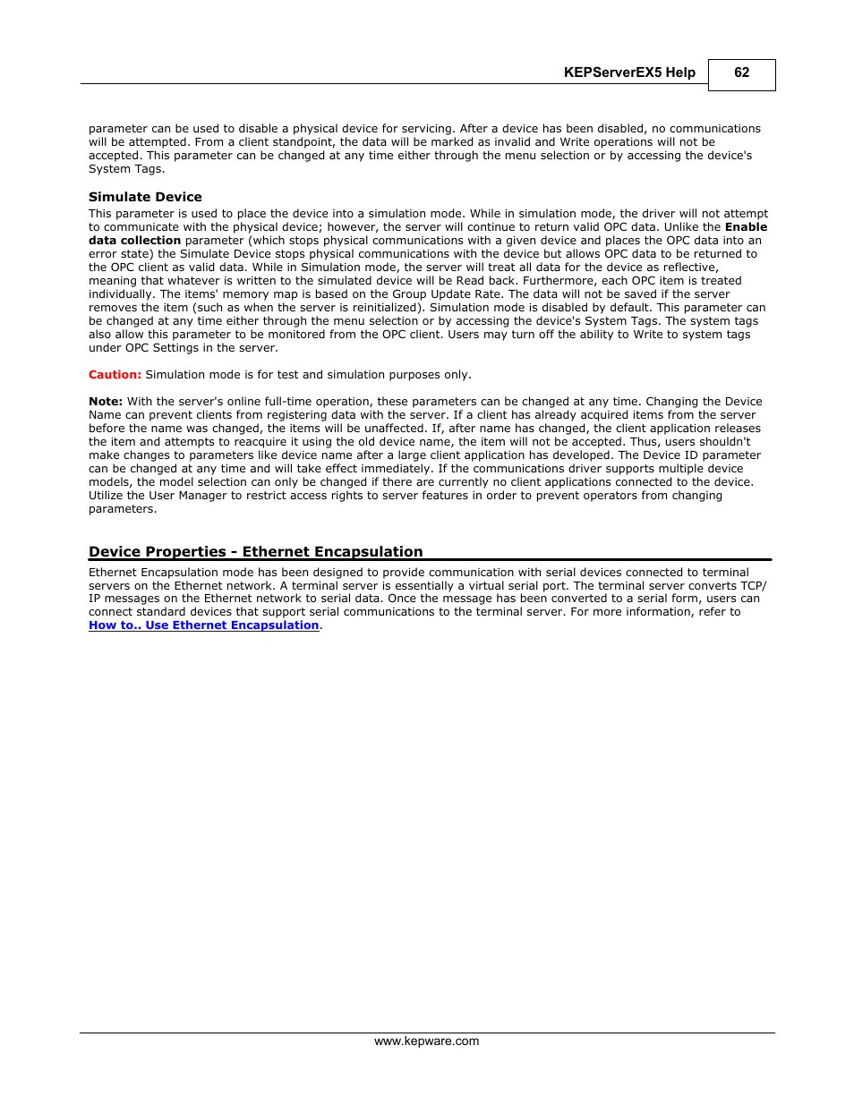 Device properties - ethernet encapsulation, Device properties - ethernet, Encapsulation | IDEC WindSRV User Manual | Page 63 / 165