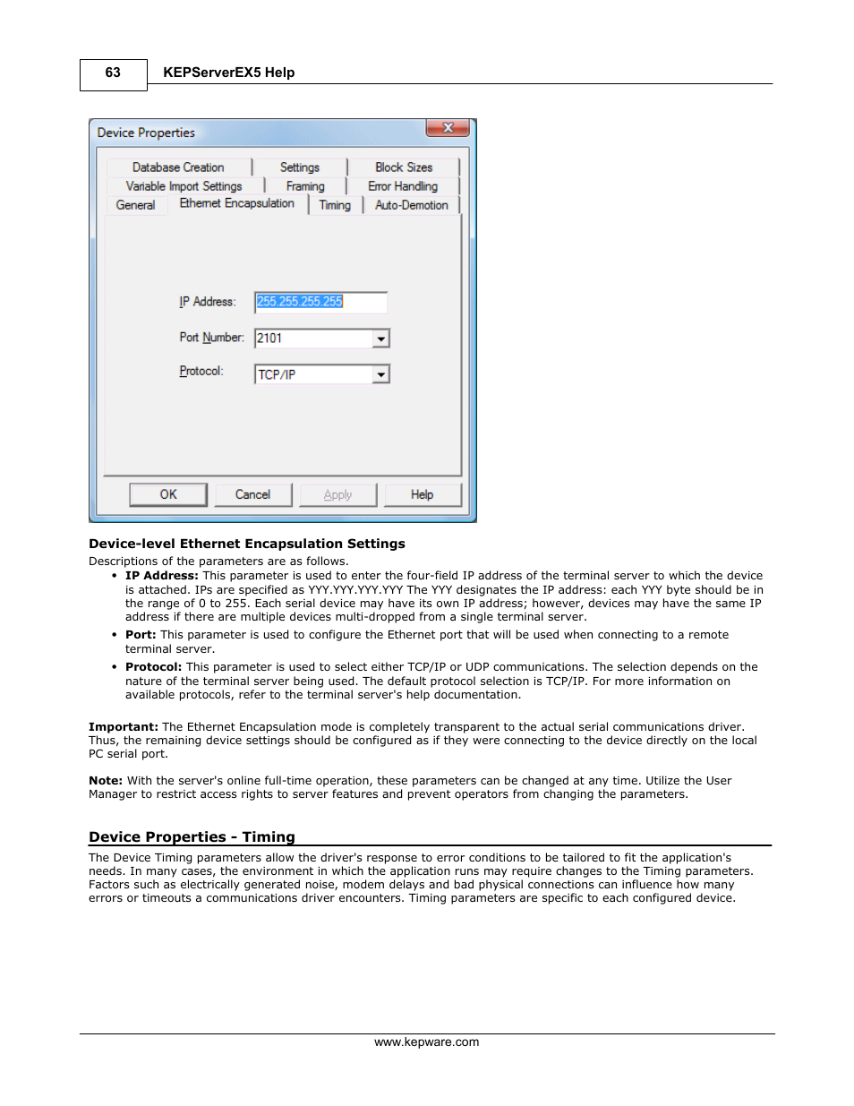 Device properties - timing | IDEC WindSRV User Manual | Page 64 / 165