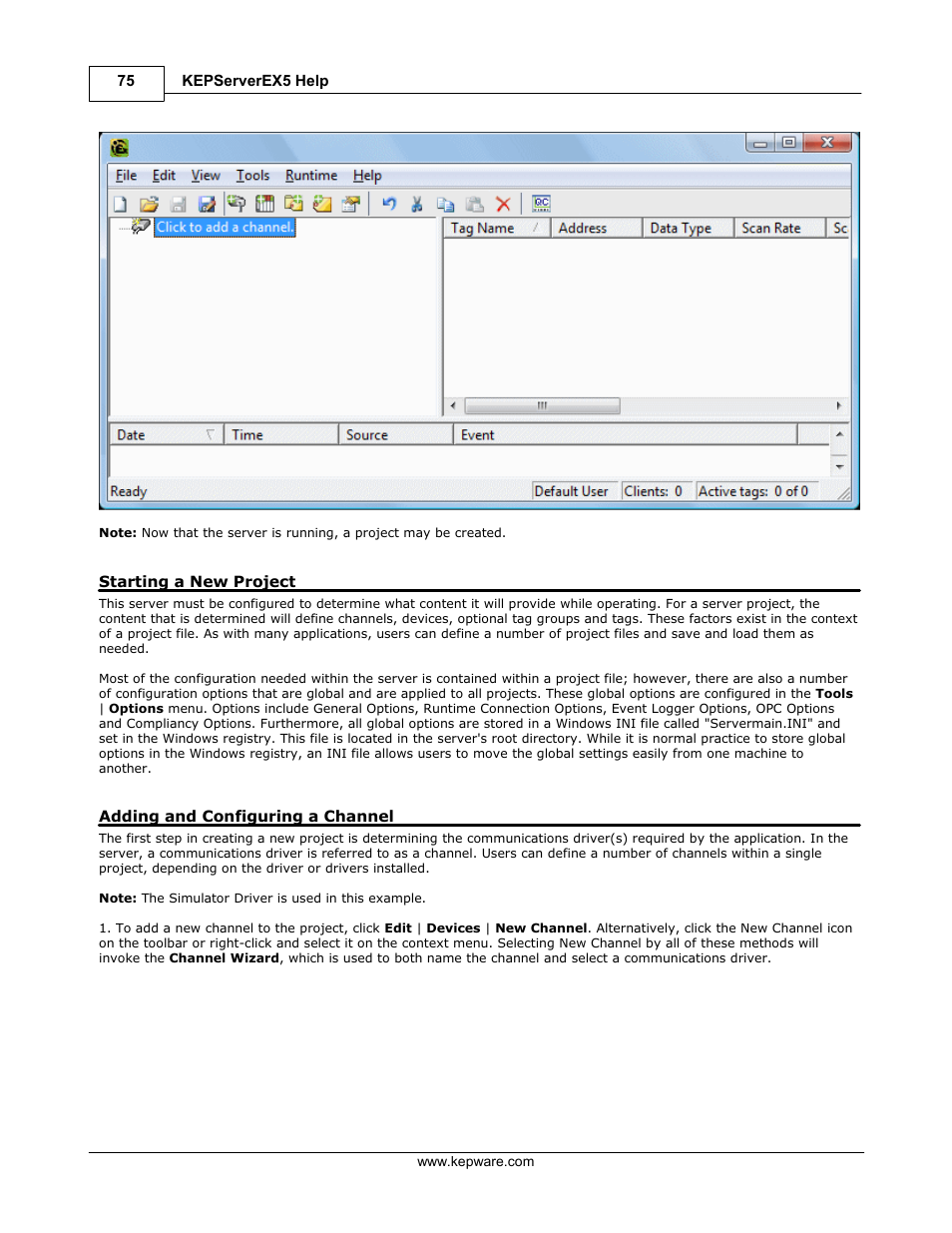 Starting a new project, Adding and configuring a channel | IDEC WindSRV User Manual | Page 76 / 165