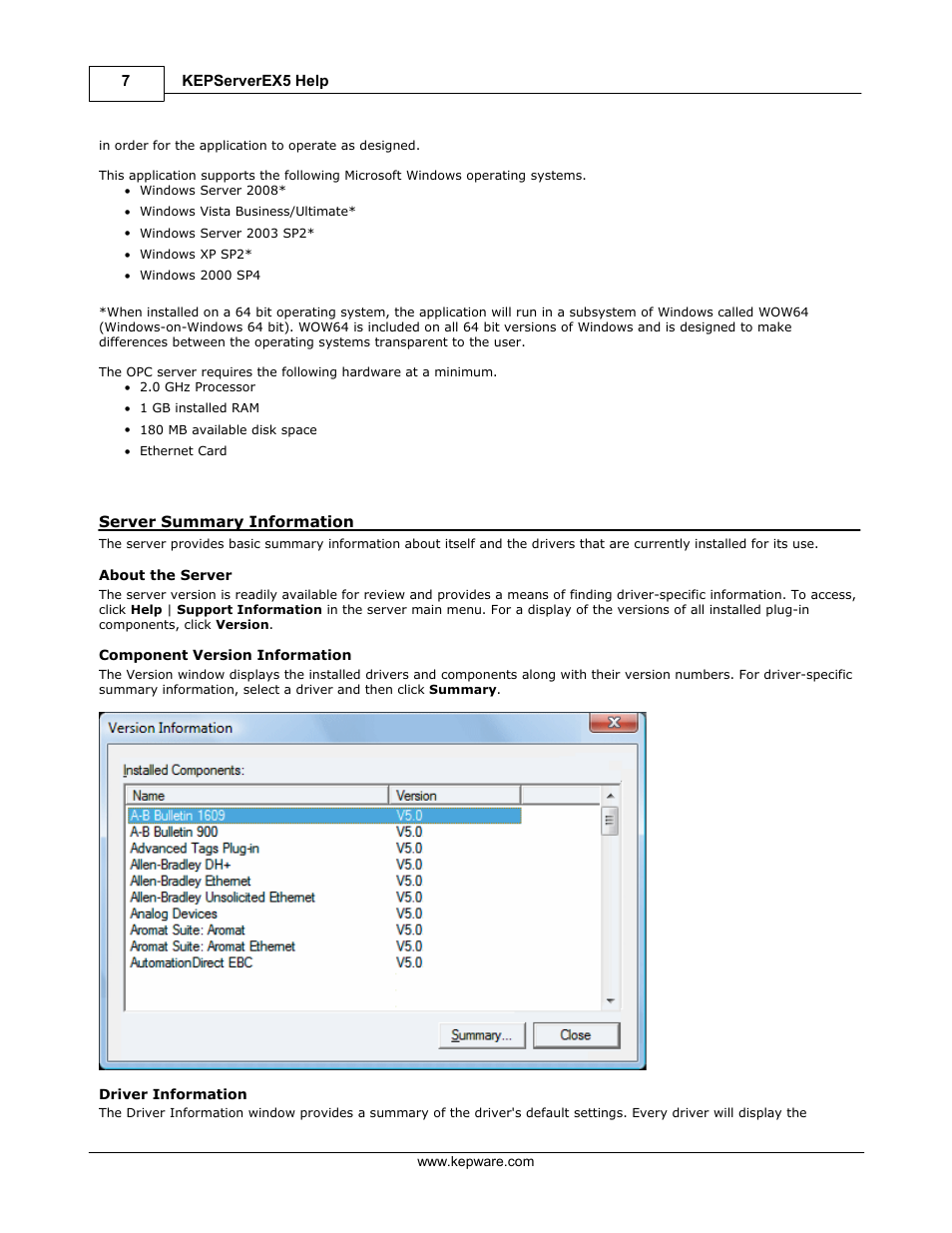 Server summary information | IDEC WindSRV User Manual | Page 8 / 165