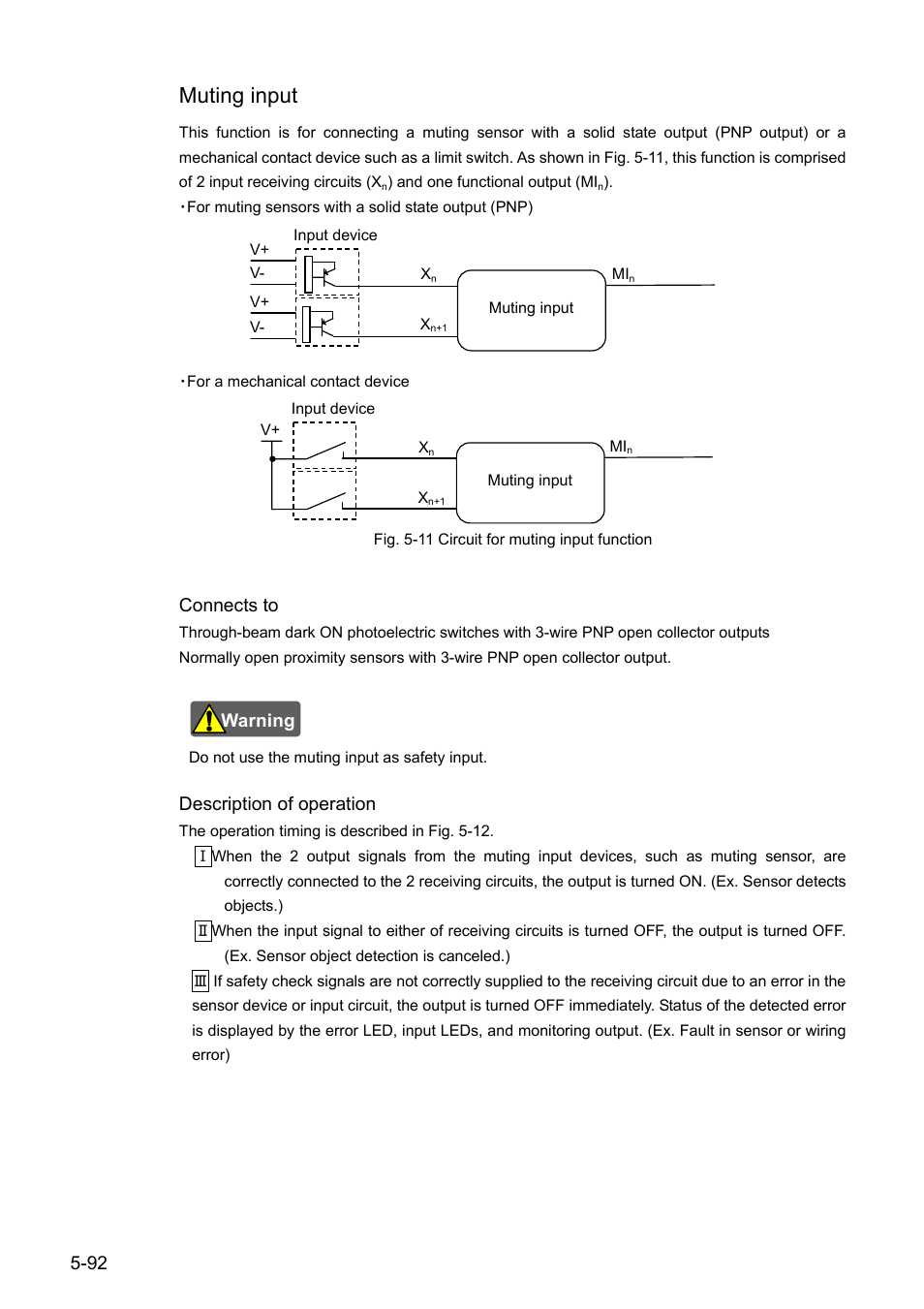 Muting input, Connects to, Description of operation | IDEC FS1A Controller User Manual | Page 133 / 154