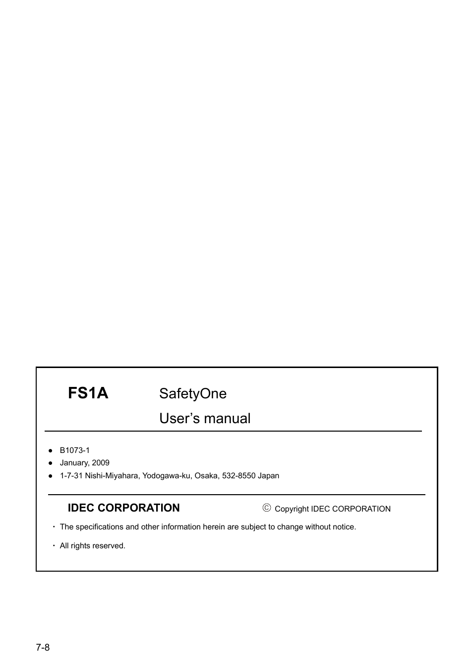 Fs1a, Safetyone user’s manual | IDEC FS1A Controller User Manual | Page 153 / 154