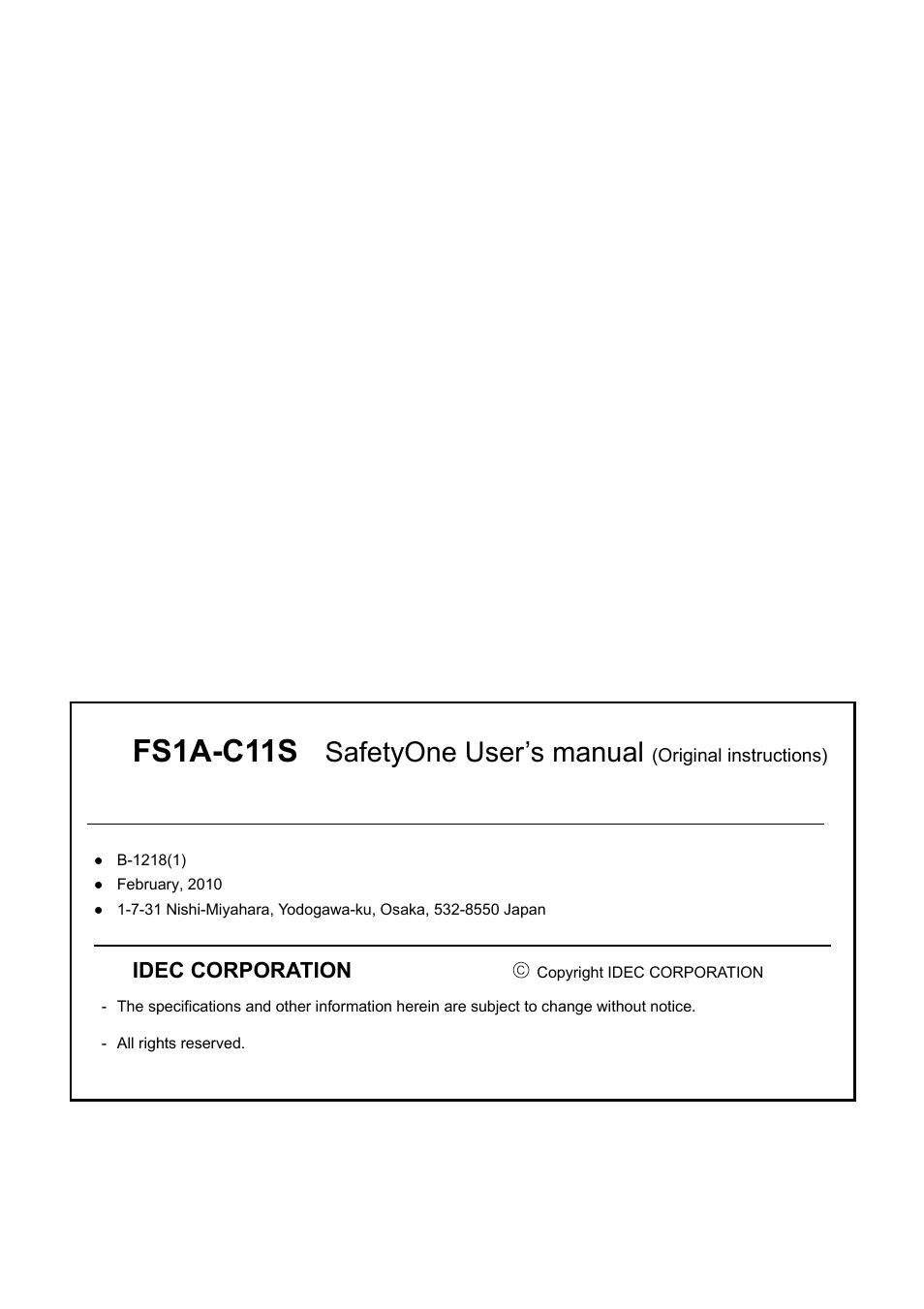 Fs1a-c11s, Safetyone user’s manual | IDEC FS1A Controller User Manual | Page 398 / 400