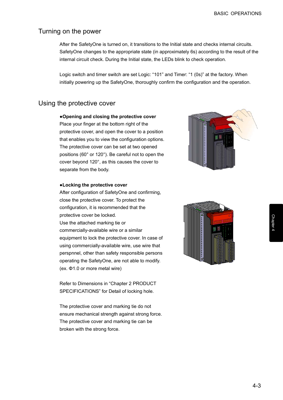 Turning on the power, Using the protective cover | IDEC FS1A Controller User Manual | Page 41 / 400