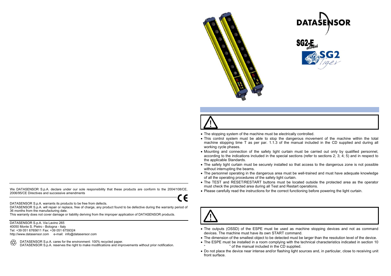 Series, Quick guide | IDEC SG2 Type 2 Hand & Body User Manual | Page 3 / 6