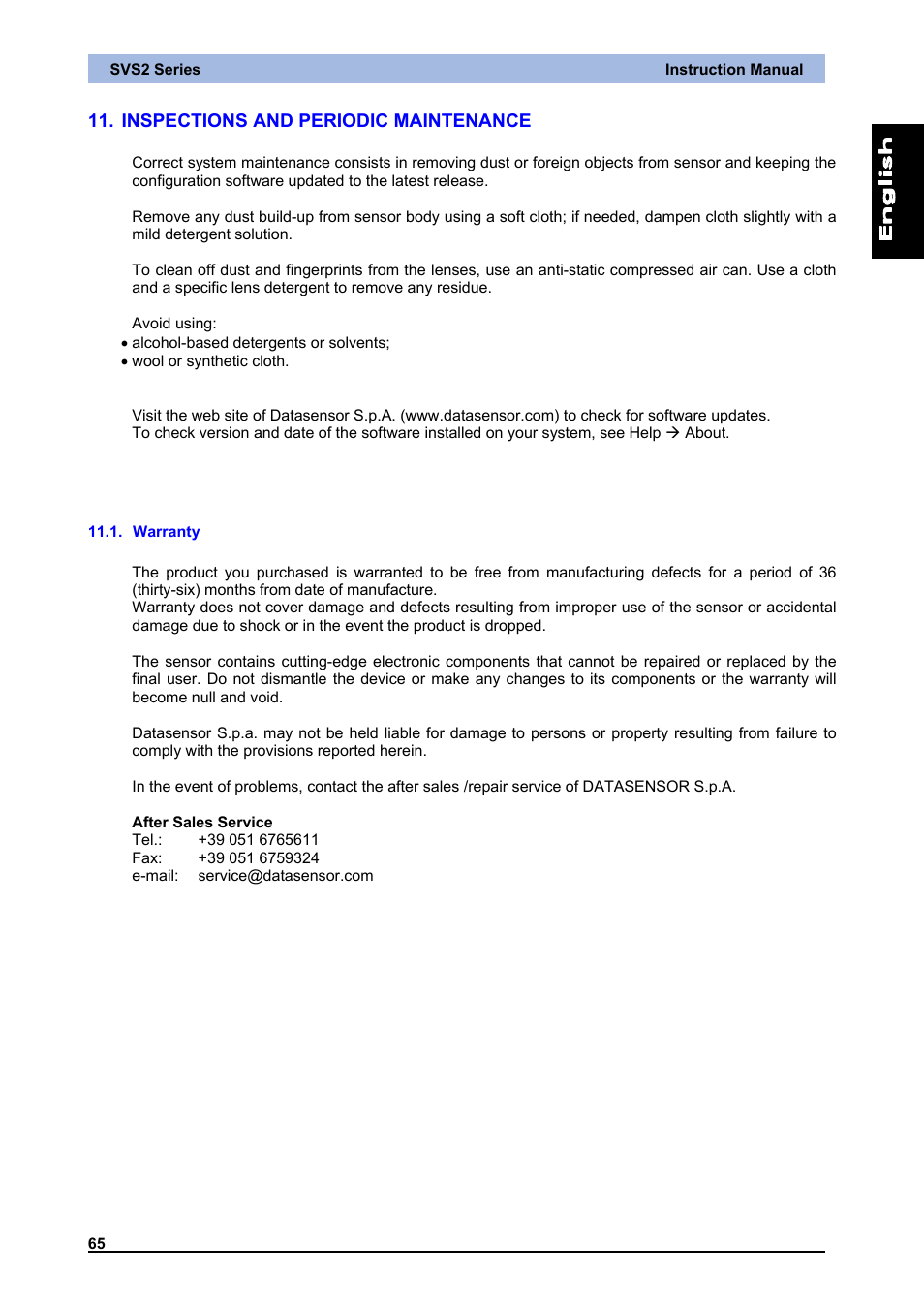 Inspections and periodic maintenance, Warranty | IDEC DATAVS2 Series User Manual | Page 70 / 83