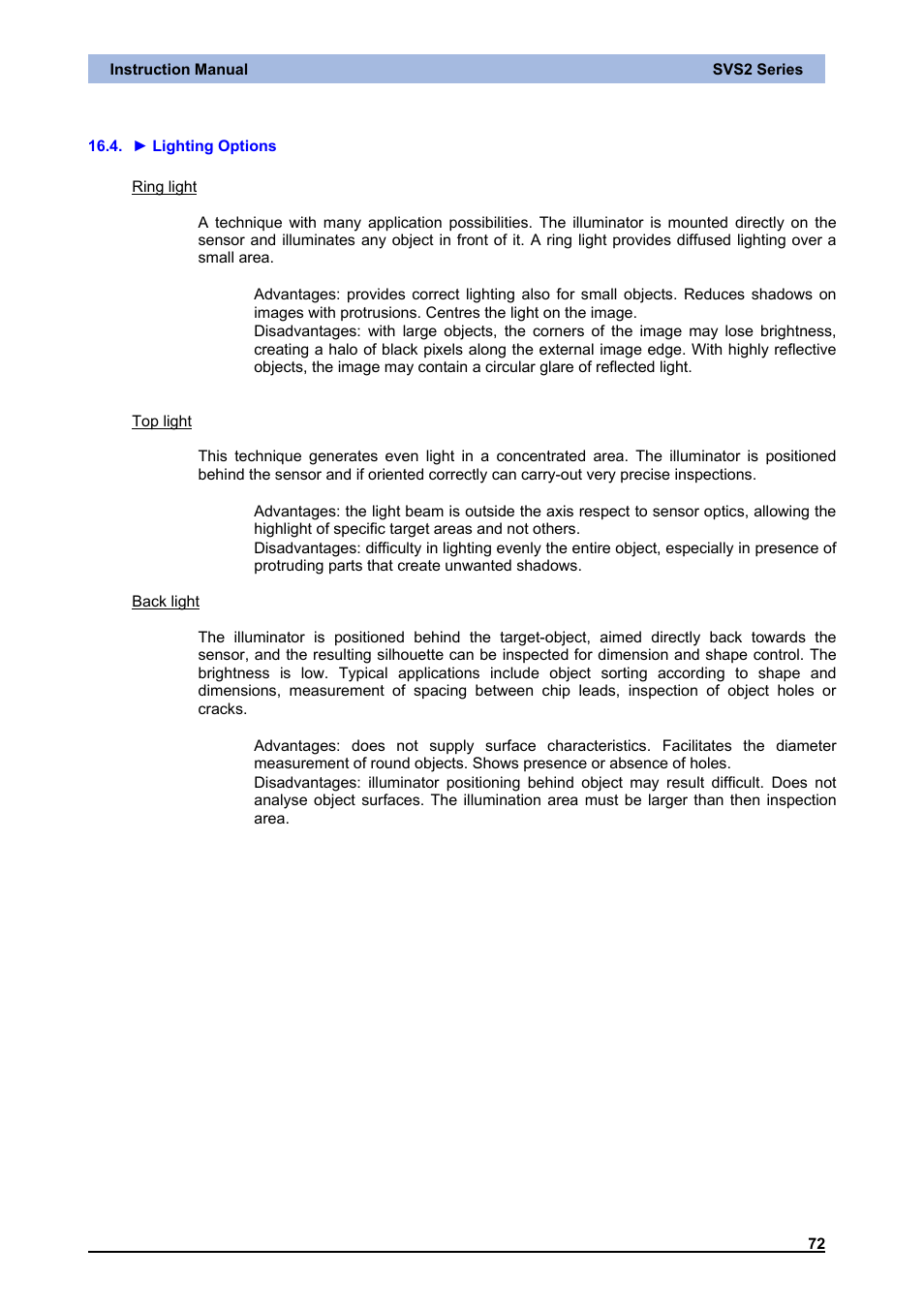► lighting options, Lighting options | IDEC DATAVS2 Series User Manual | Page 77 / 83
