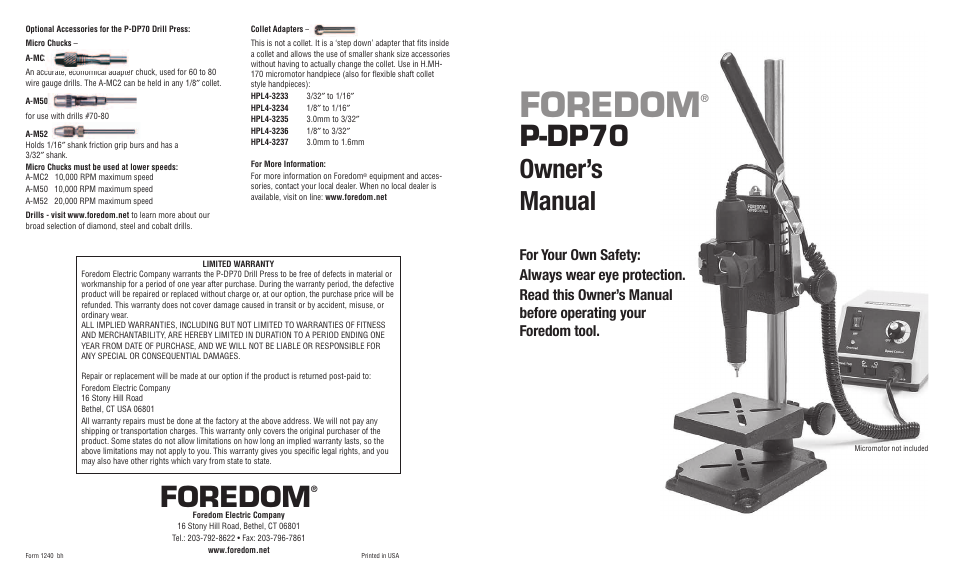 Foredom P-DP70 User Manual | 2 pages