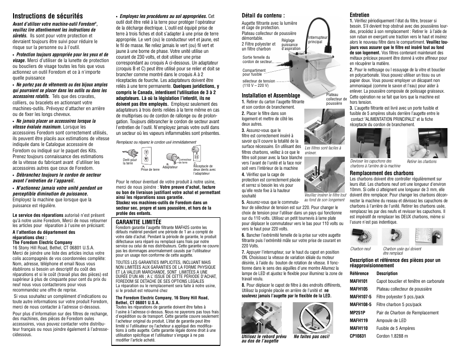 Instructions de sécurités | Foredom MAFH25 User Manual | Page 5 / 6