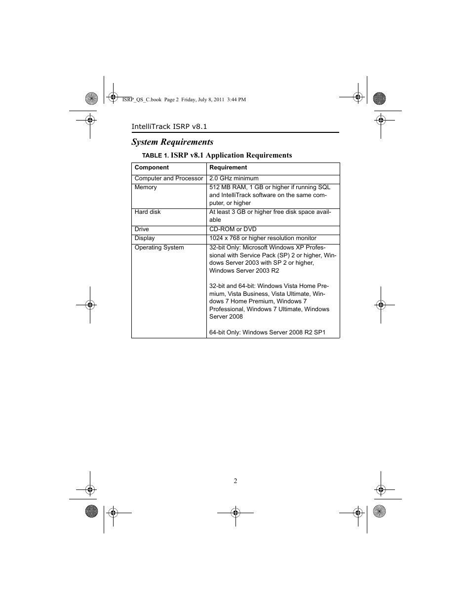 System requirements, System requirements 2 | IntelliTrack Inventory Shipping Receiving Picking (ISRP) User Manual | Page 10 / 92