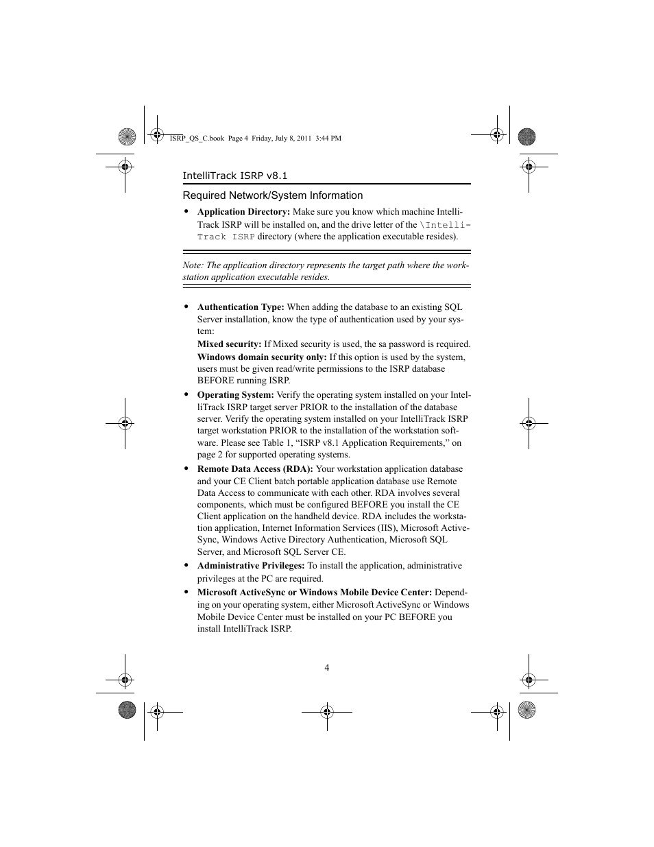 Required network/system information, Required network/system information 4 | IntelliTrack Inventory Shipping Receiving Picking (ISRP) User Manual | Page 12 / 92