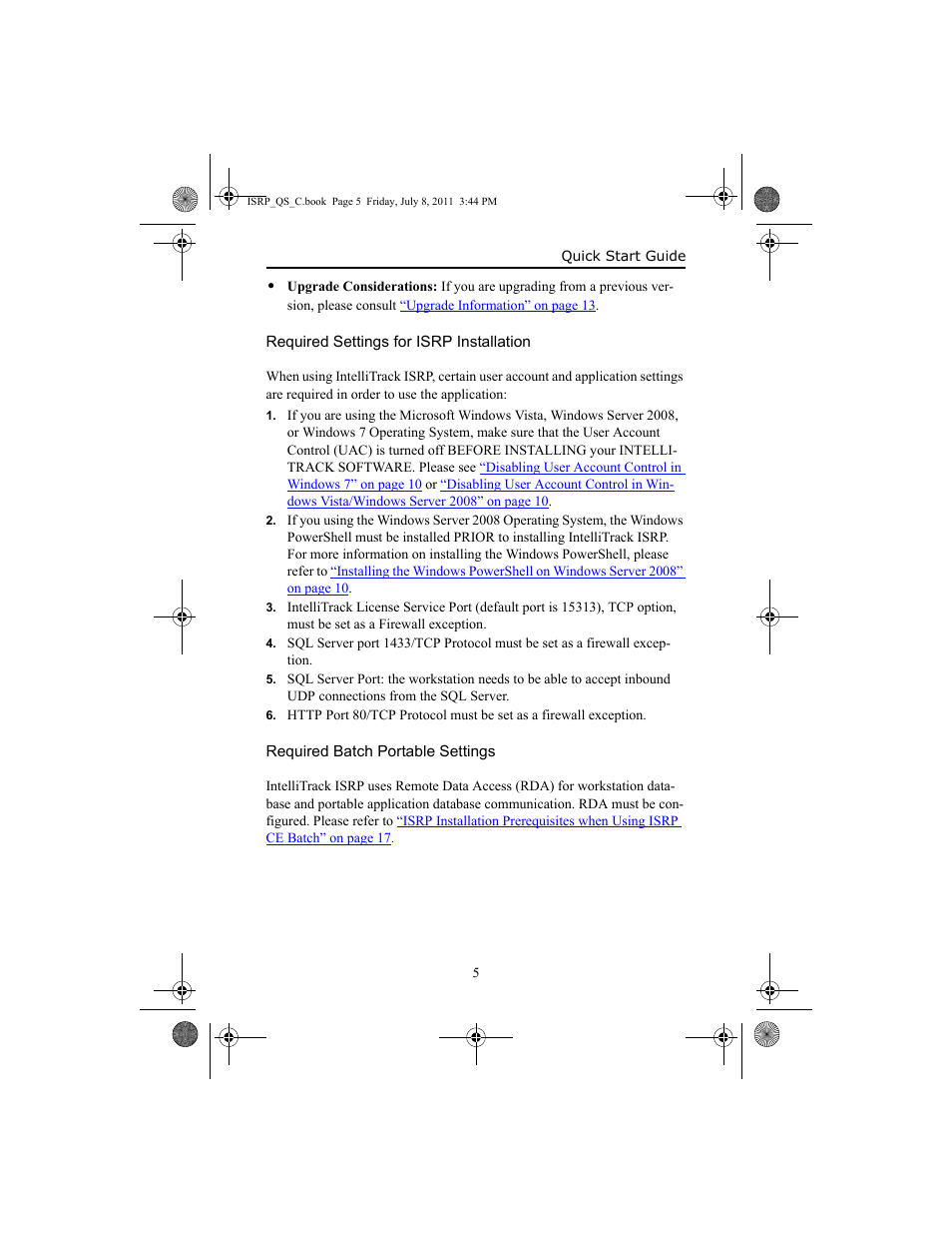 Required settings for isrp installation, Required batch portable settings | IntelliTrack Inventory Shipping Receiving Picking (ISRP) User Manual | Page 13 / 92