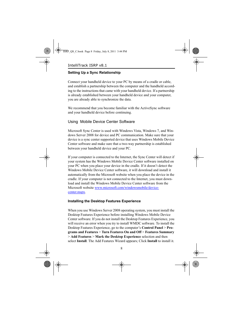 Using mobile device center software, Using mobile device center software 8 | IntelliTrack Inventory Shipping Receiving Picking (ISRP) User Manual | Page 16 / 92