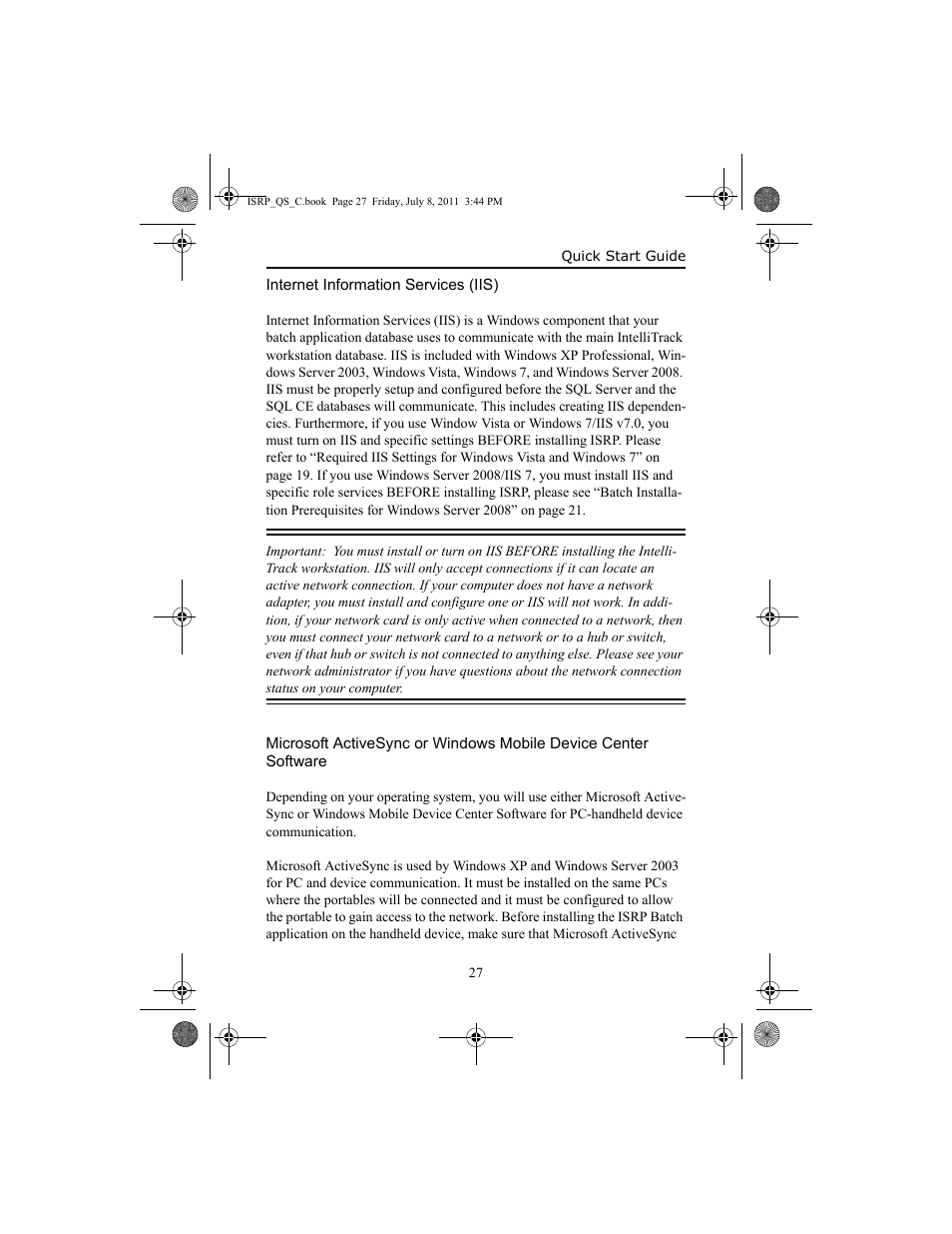 Internet information services (iis) | IntelliTrack Inventory Shipping Receiving Picking (ISRP) User Manual | Page 35 / 92