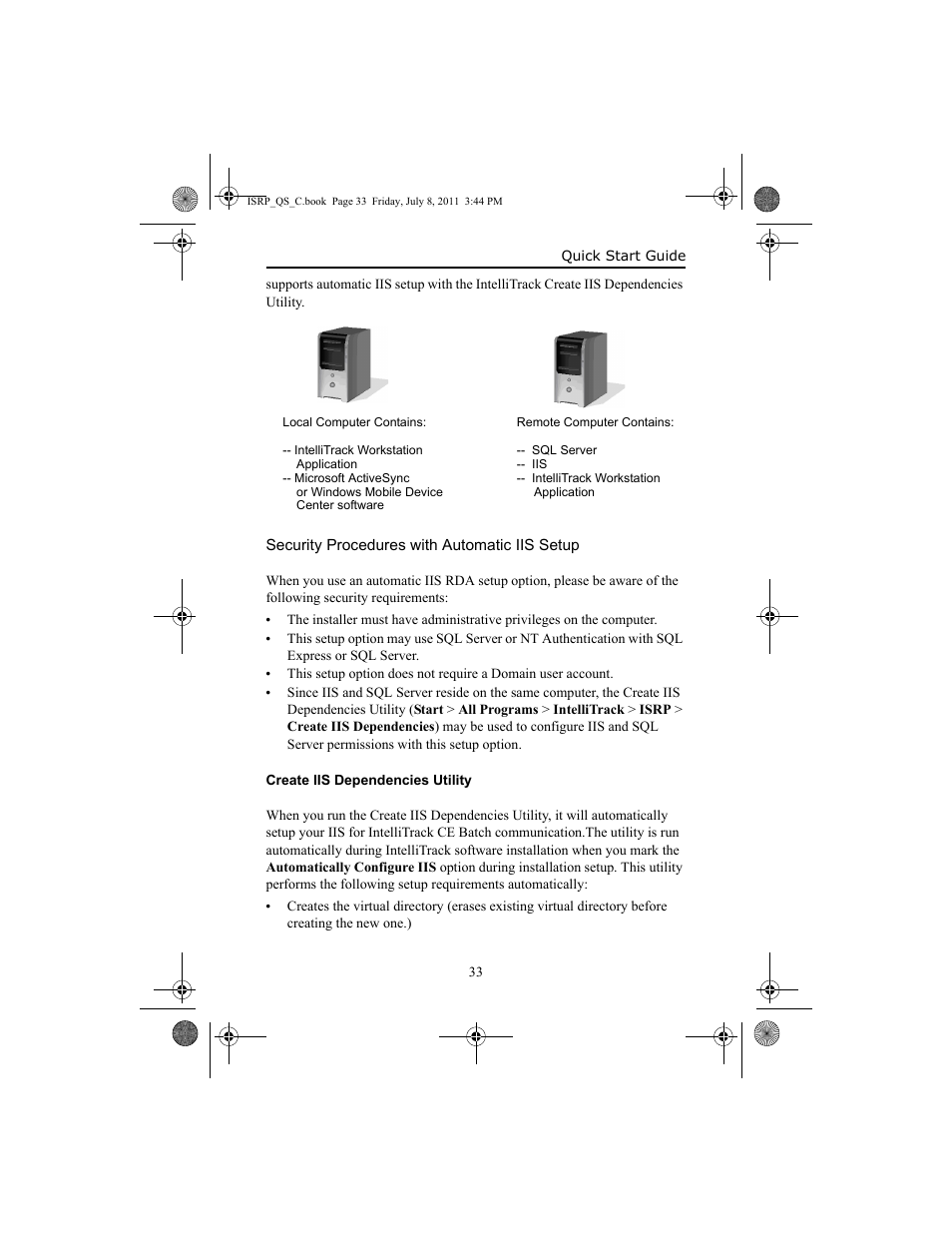 Security procedures with automatic iis setup, Security procedures with automatic iis setup 33 | IntelliTrack Inventory Shipping Receiving Picking (ISRP) User Manual | Page 41 / 92