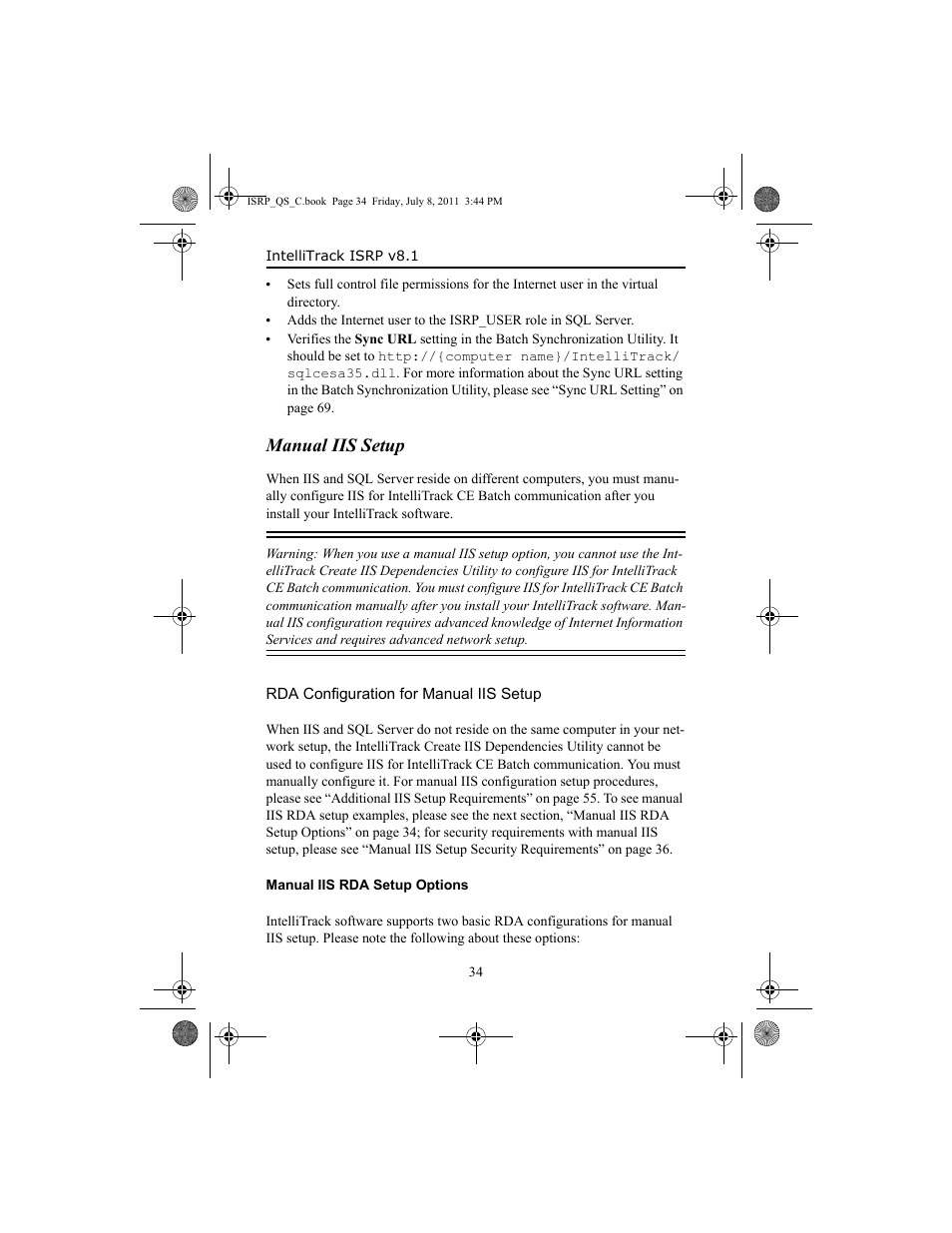 Manual iis setup, Rda configuration for manual iis setup, Rda configuration for manual iis setup 34 | IntelliTrack Inventory Shipping Receiving Picking (ISRP) User Manual | Page 42 / 92