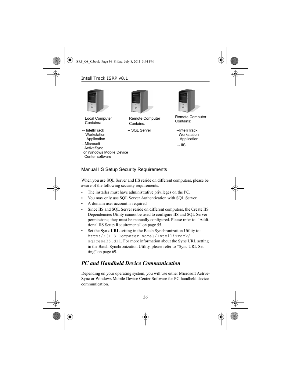 Manual iis setup security requirements, Pc and handheld device communication, Pc and handheld device communication 36 | IntelliTrack Inventory Shipping Receiving Picking (ISRP) User Manual | Page 44 / 92