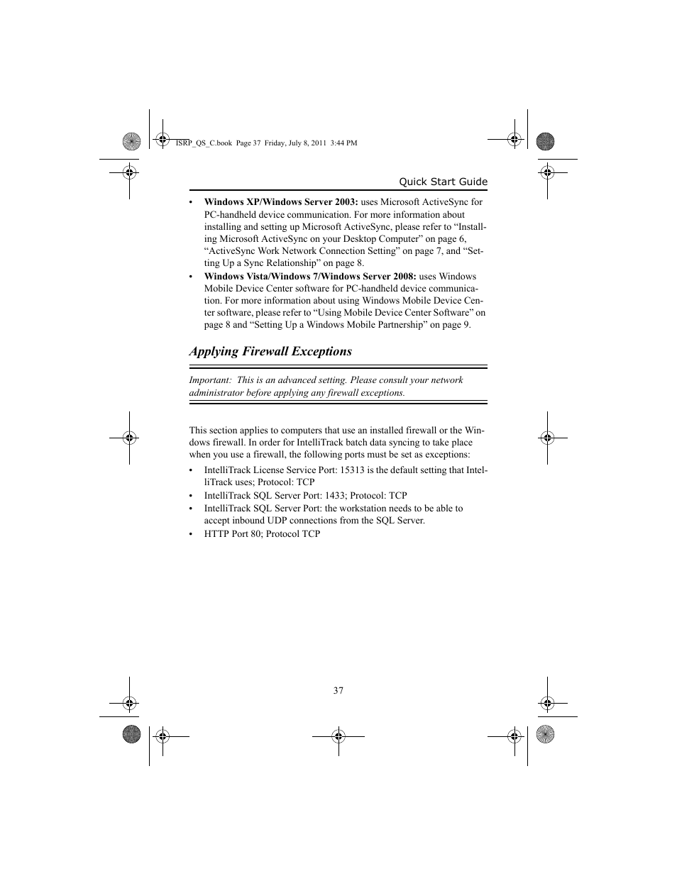 Applying firewall exceptions | IntelliTrack Inventory Shipping Receiving Picking (ISRP) User Manual | Page 45 / 92